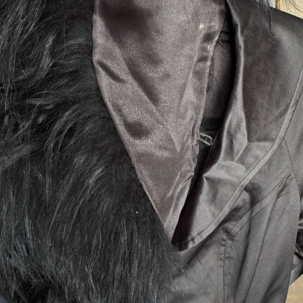 Bebe Black Trench Coat Real Fur Trim Collar Designer Zipper Belt Size XS - Picture 14 of 14